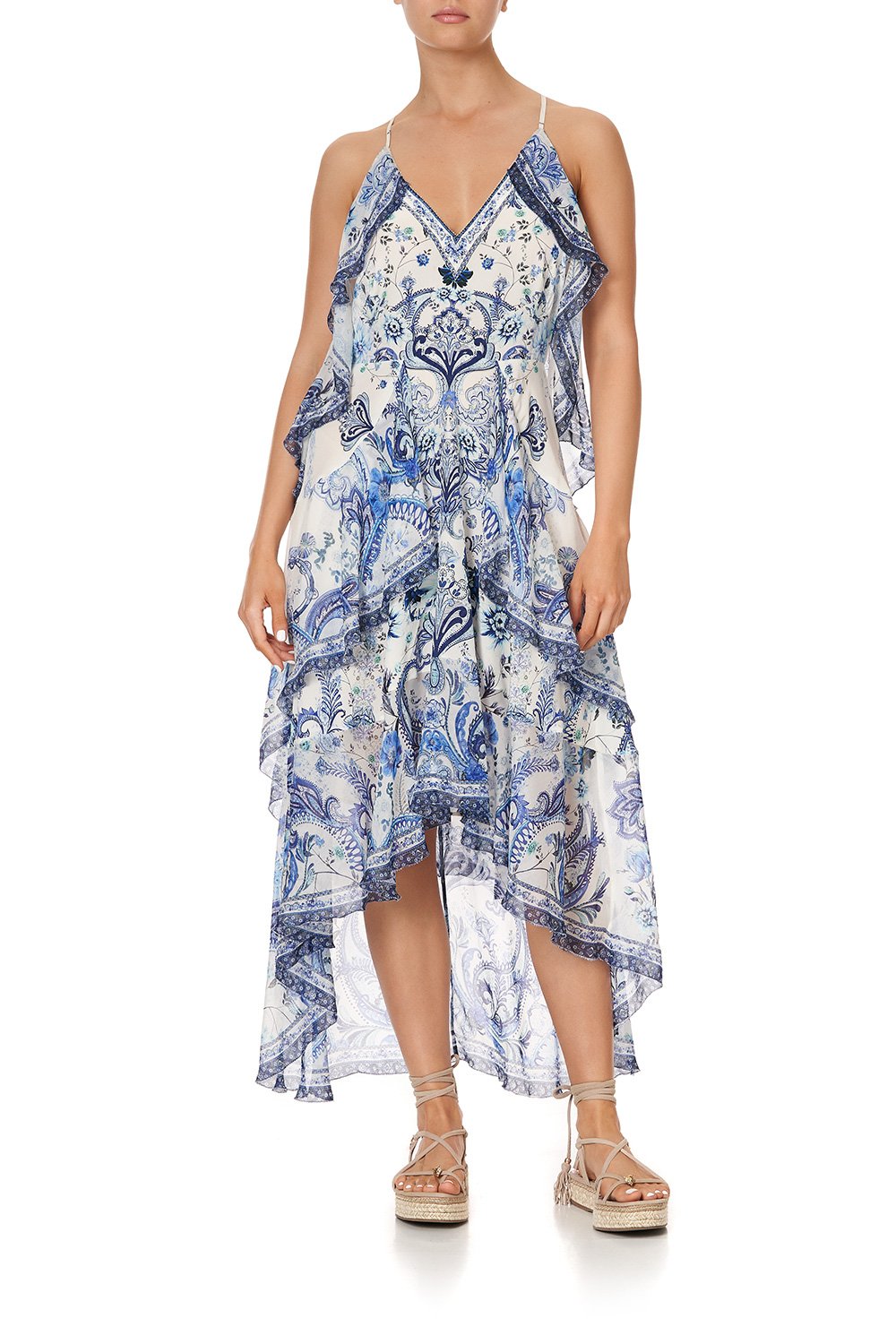 V-NECK FITTED DRESS WITH RUFFLES TALKING ABOUT A REVOLUTION