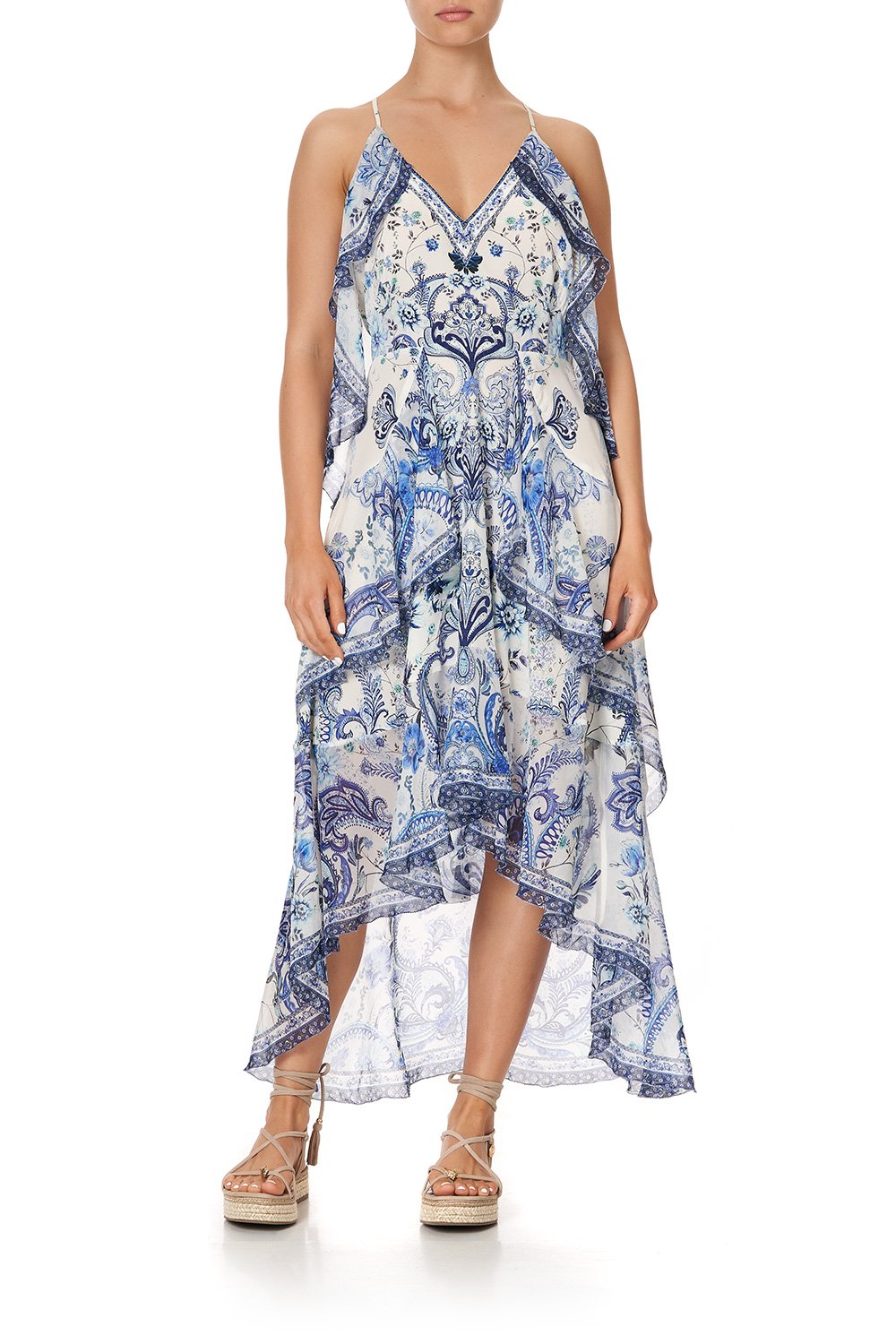 V-NECK FITTED DRESS WITH RUFFLES TALKING ABOUT A REVOLUTION