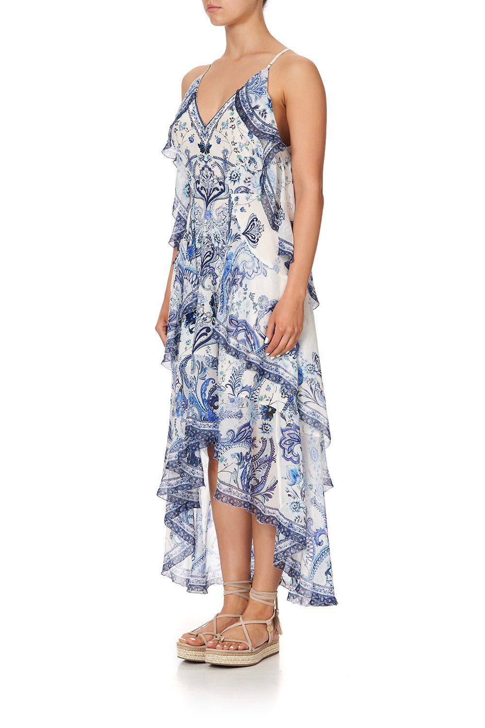 V-NECK FITTED DRESS WITH RUFFLES TALKING ABOUT A REVOLUTION