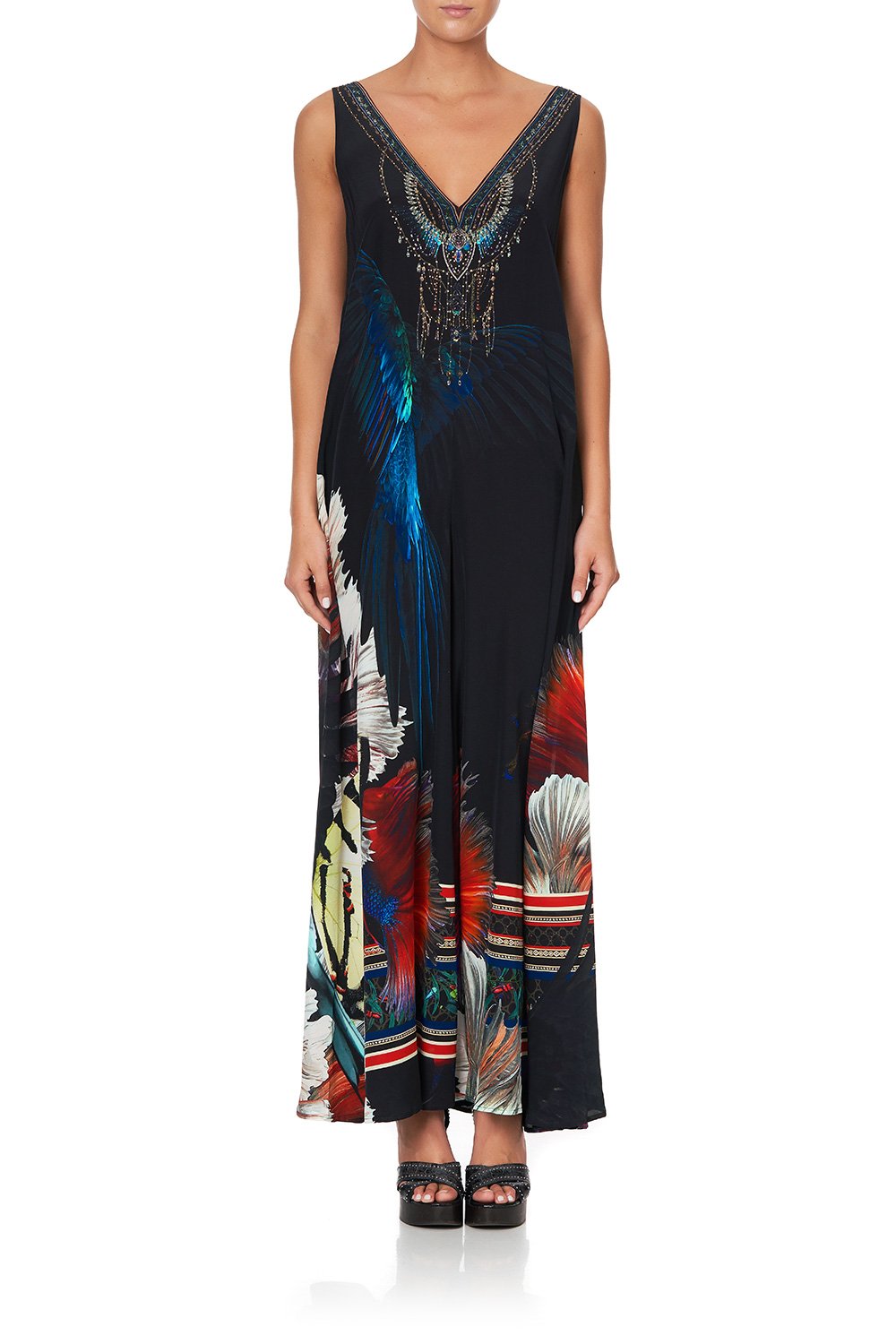 V NECK FLARED JUMPSUIT NIGHT FLIGHT