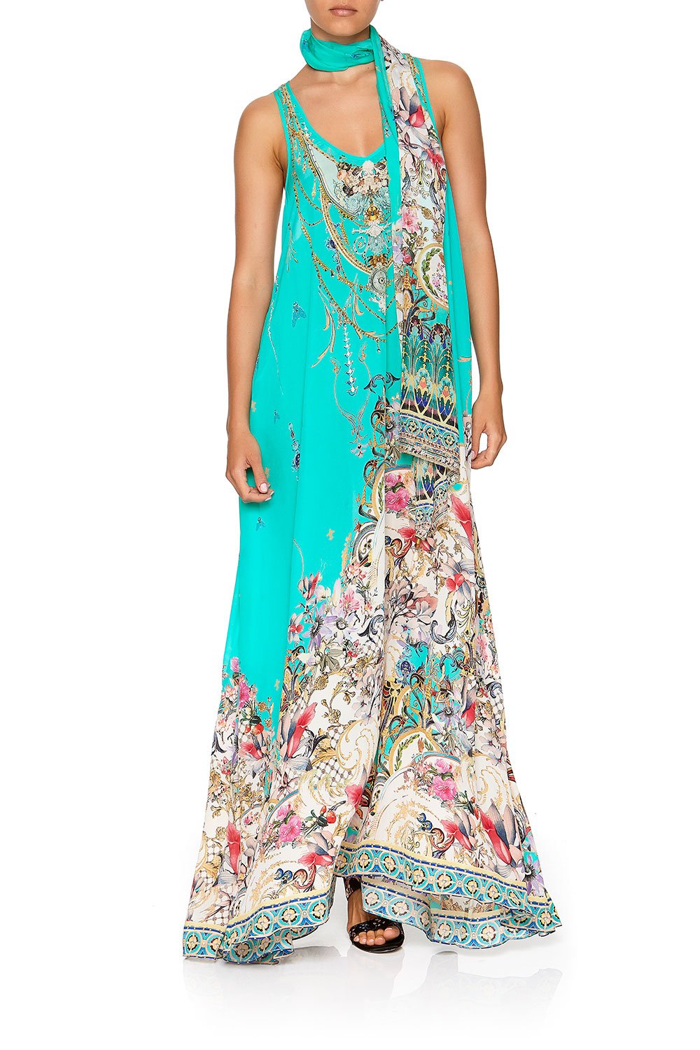 CAMILLA V NECK RACER BACK DRESS FLORAISON