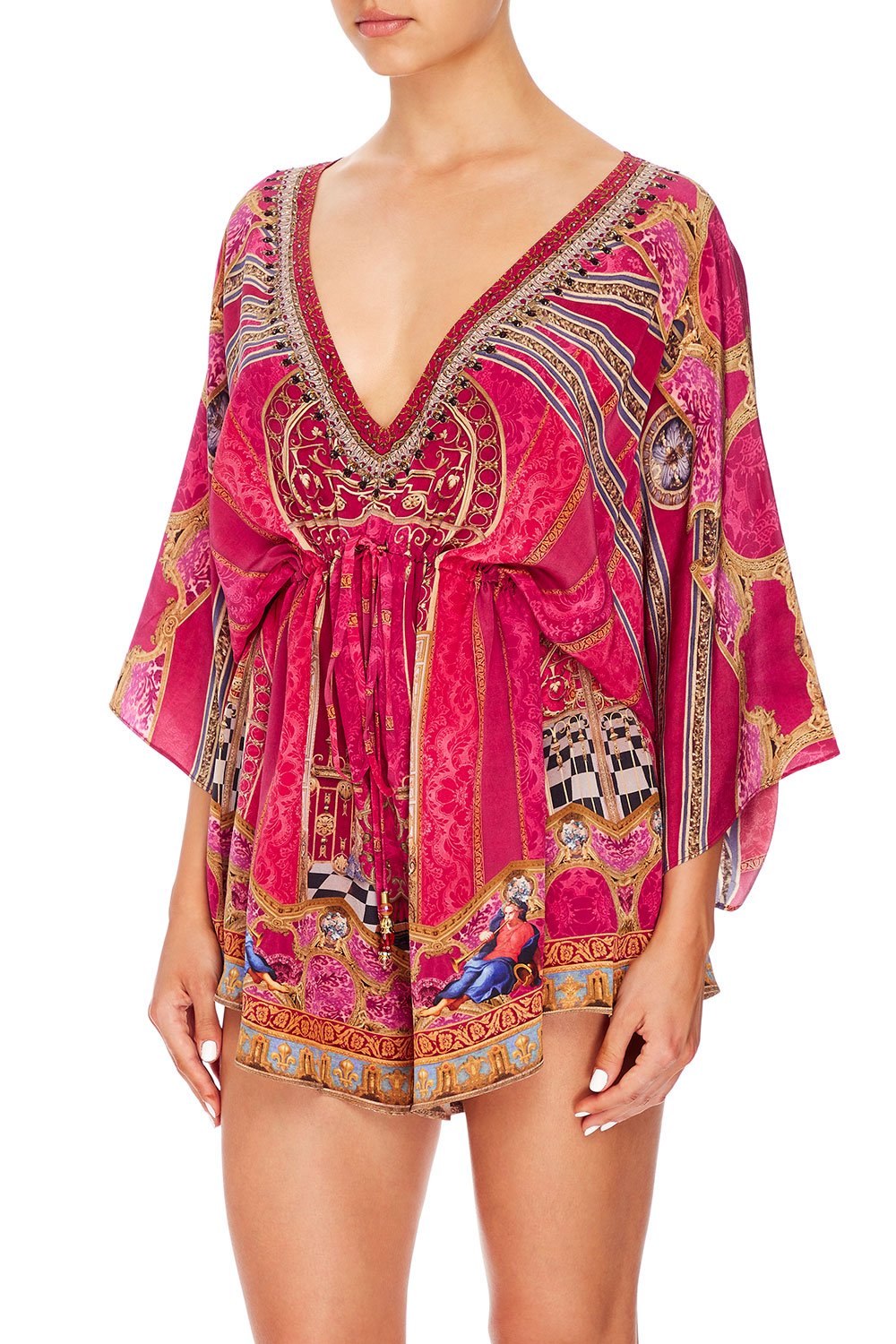 CAMILLA V-NECK ROMPER WITH SQUARE SLEEVE LOUNGE HOUR