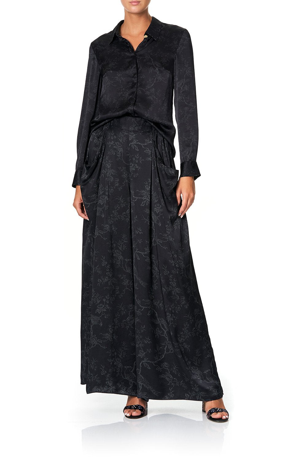 WIDE LEG PANT WITH GATHERED POCKETS NOIR BOUDOIR