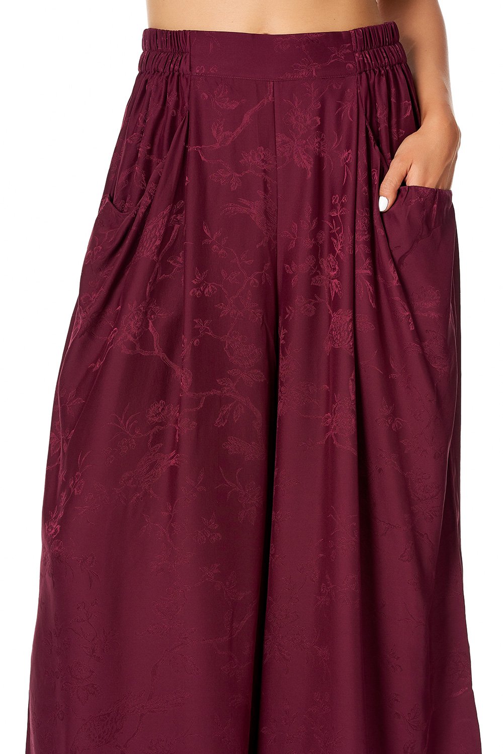 WIDE LEG PANT WITH GATHERED POCKETS BURGUNDY