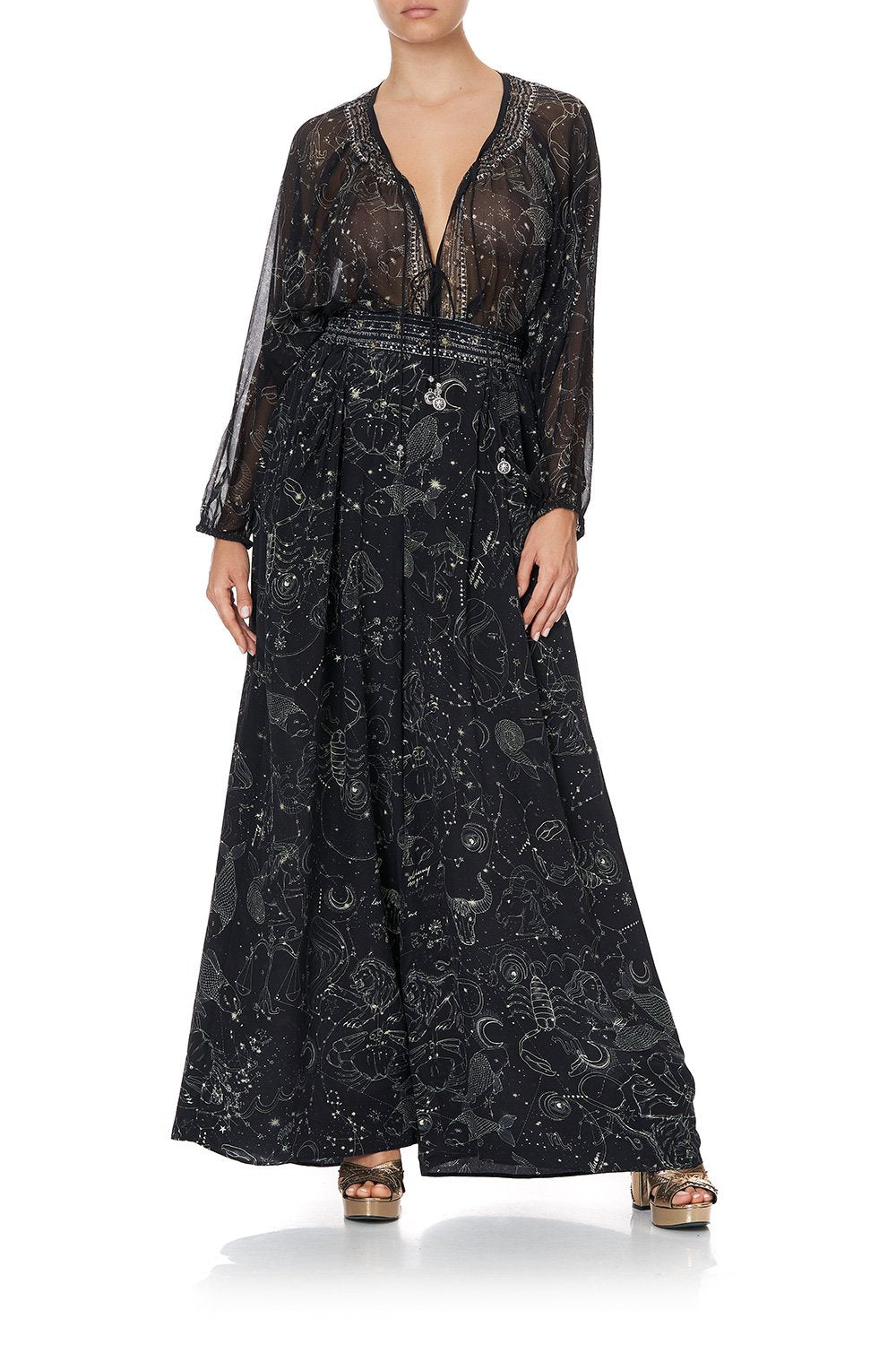 WIDE LEG PANT WITH GATHERED POCKETS MOON SET