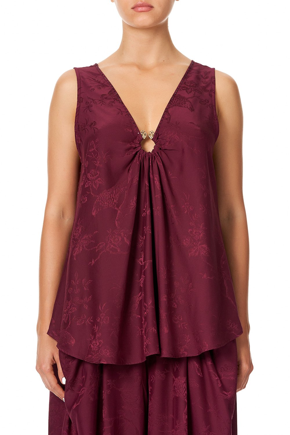 CAMILLA WIDE STRAP U-RING TOP BURGUNDY