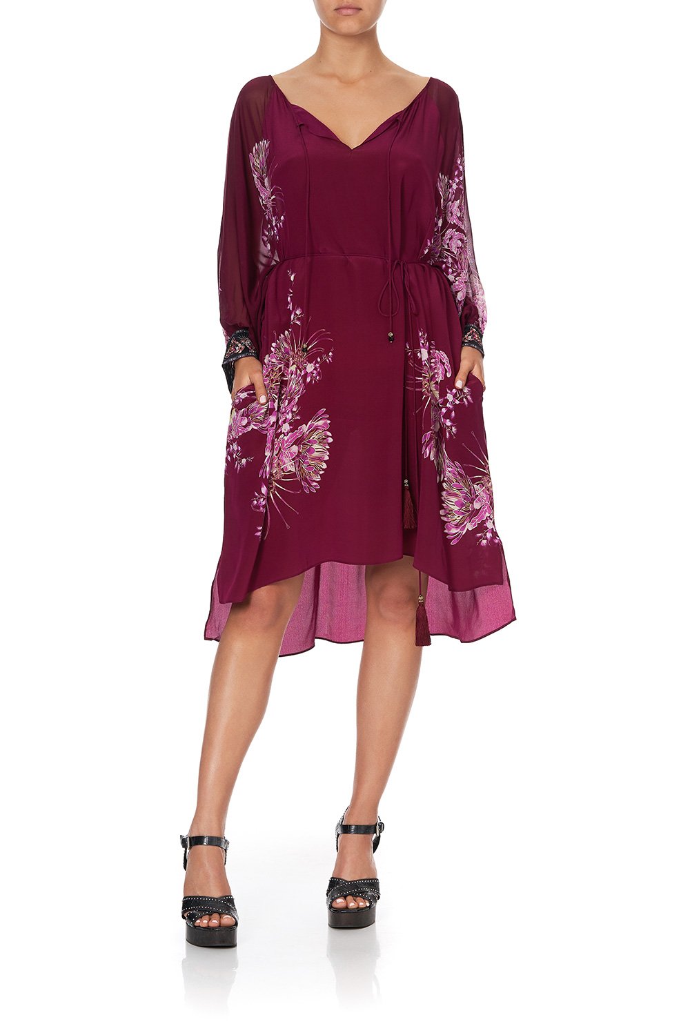 RAGLAN SLEEVE TIE FRONT DRESS DESERT SUNRISE