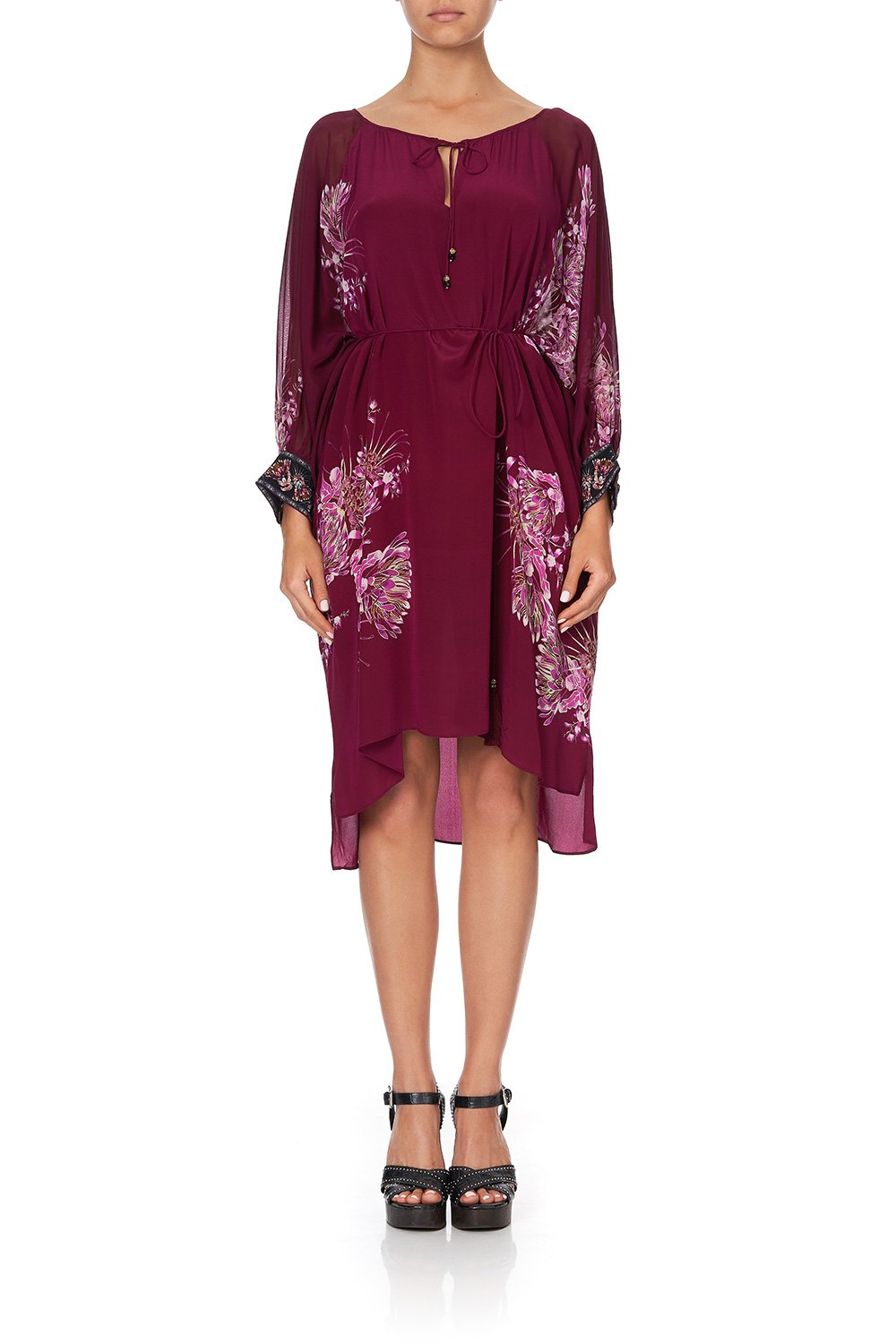 RAGLAN SLEEVE TIE FRONT DRESS DESERT SUNRISE