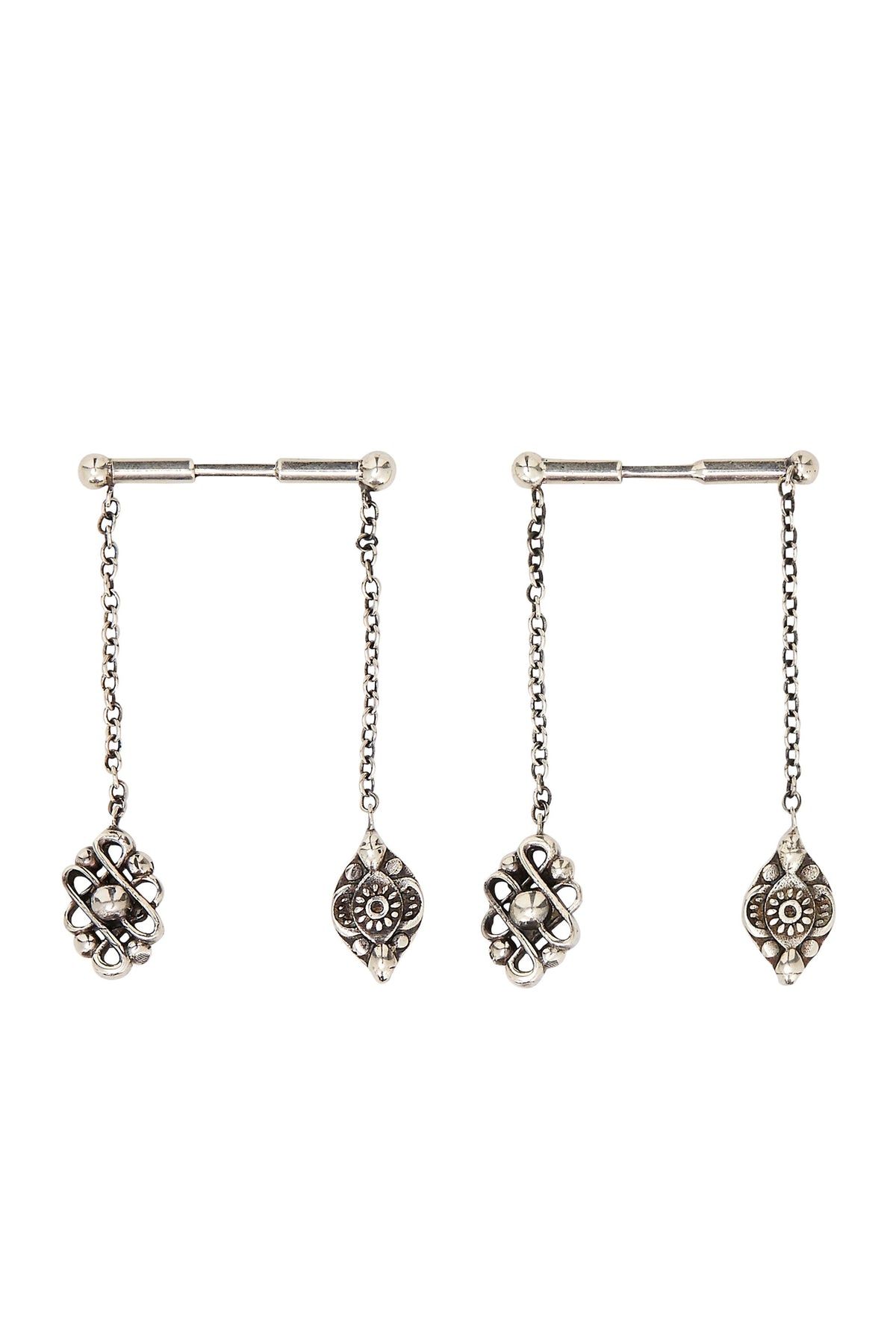 DYNASTY DAYS SILVER BAR EARRINGS W CHARMS