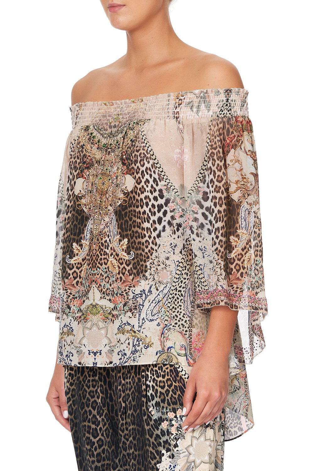 OFF SHOULDER SHIRRED BLOUSE FOREVER FOREVER