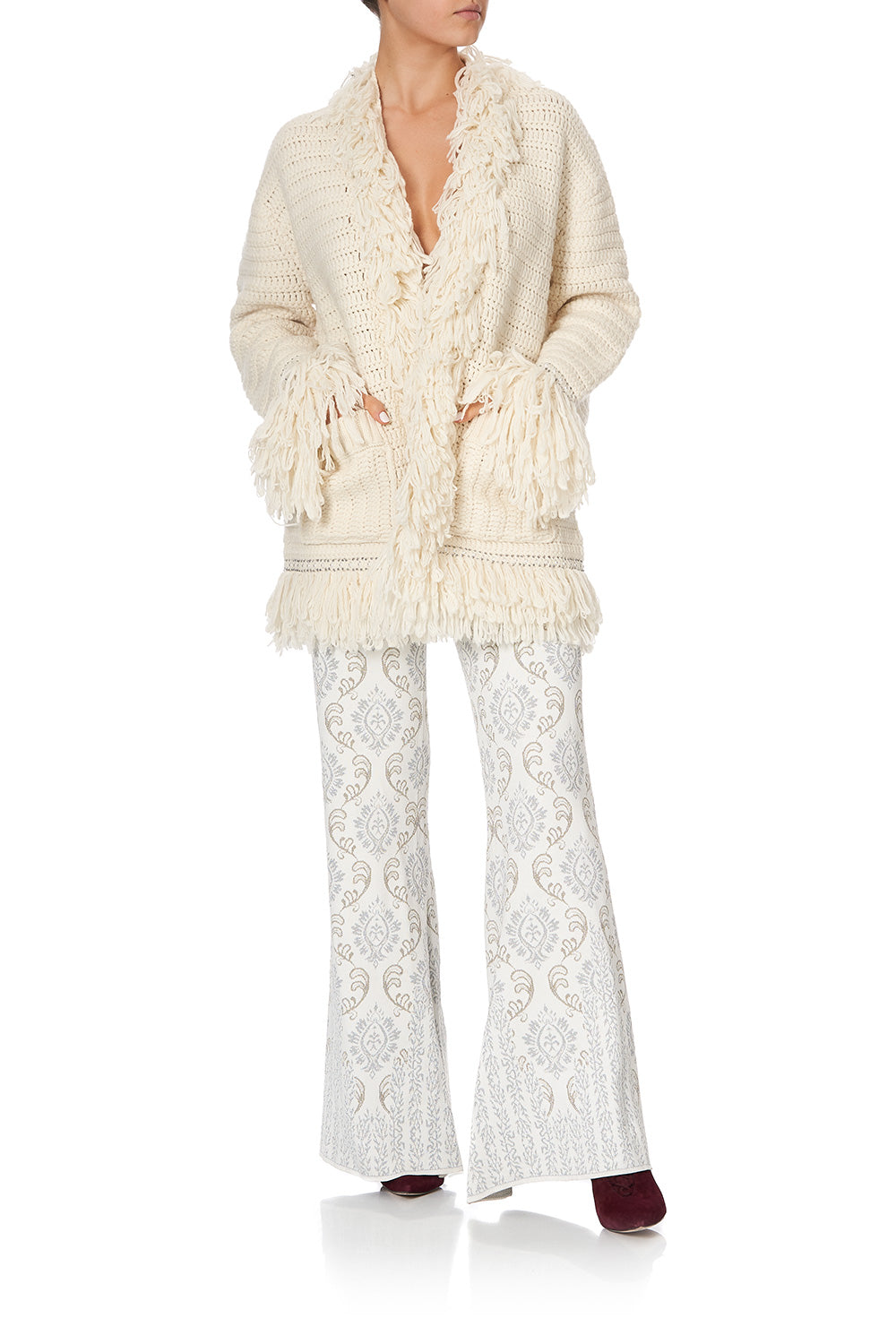 HEAVY KNIT CARDIGAN WITH FRINGING CRYSTAL CASTLE
