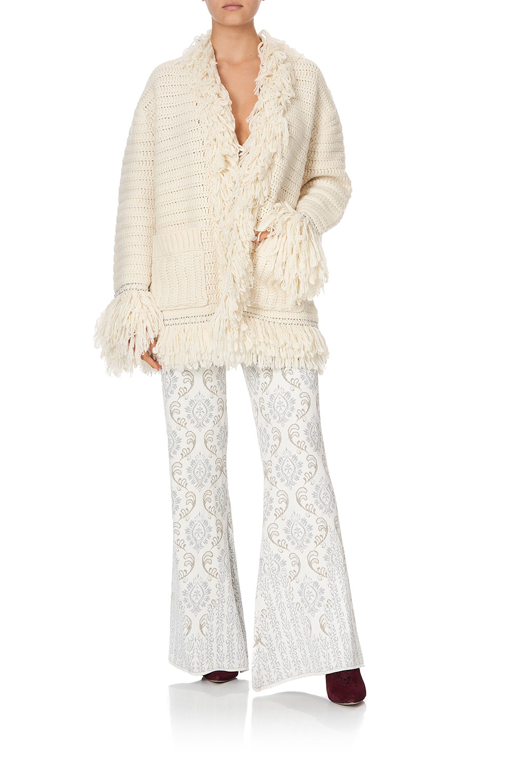 HEAVY KNIT CARDIGAN WITH FRINGING CRYSTAL CASTLE