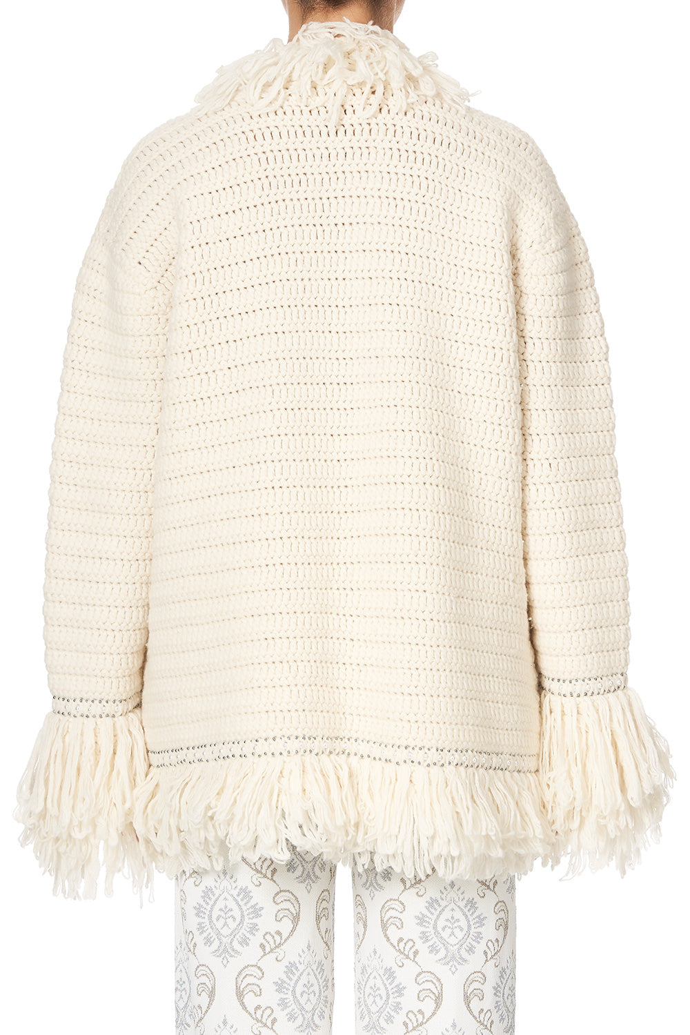 HEAVY KNIT CARDIGAN WITH FRINGING CRYSTAL CASTLE