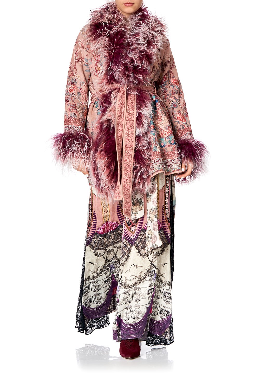 KNIT JACQUARD COAT WITH FUR ALL MY AVIGNON