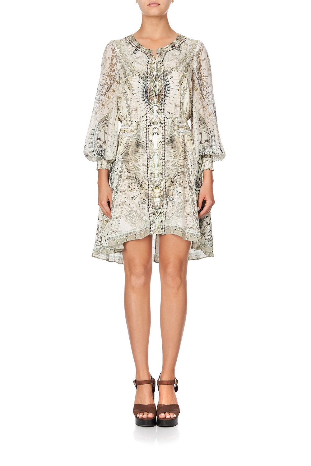 LACE UP SHIRRED WAIST DRESS DAINTREE DREAMING