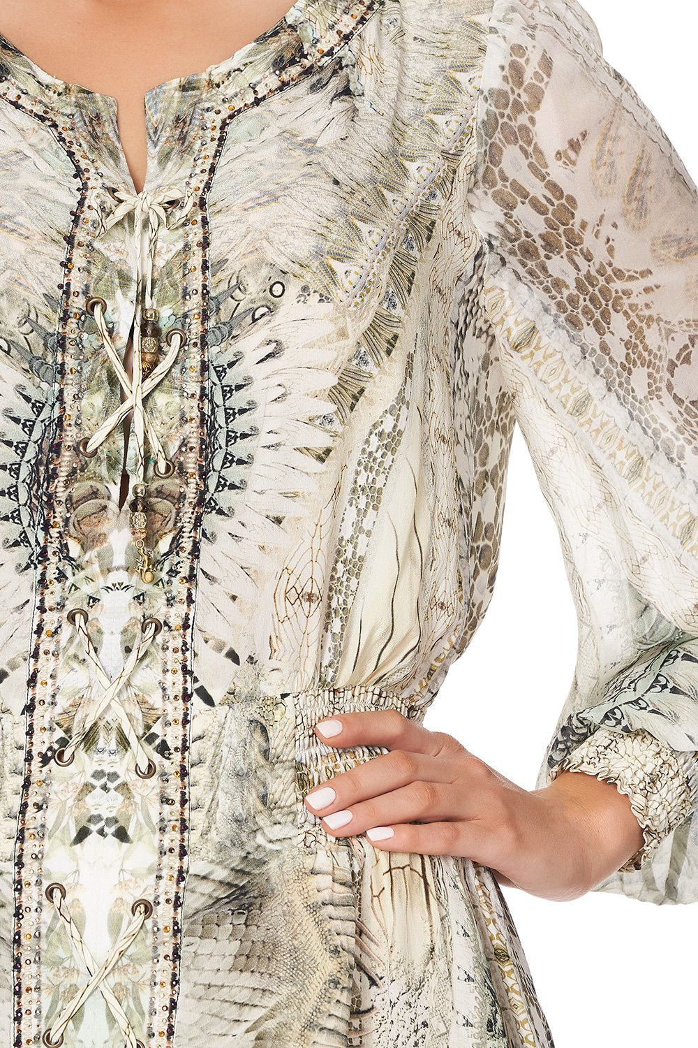 LACE UP SHIRRED WAIST DRESS DAINTREE DREAMING