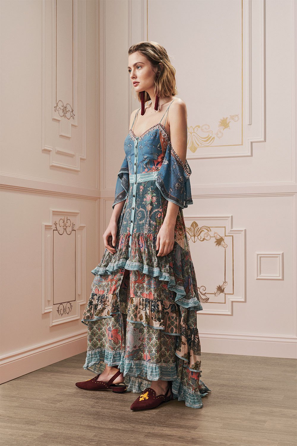 BUTTON-UP HIGH LOW DRESS WITH RUFFLE DETAIL BLANCHES BLESSING