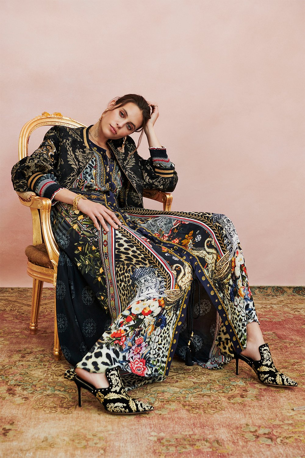 LACE UP DRESS WITH BLOUSON SLEEVE MARAIS AT MIDNIGHT