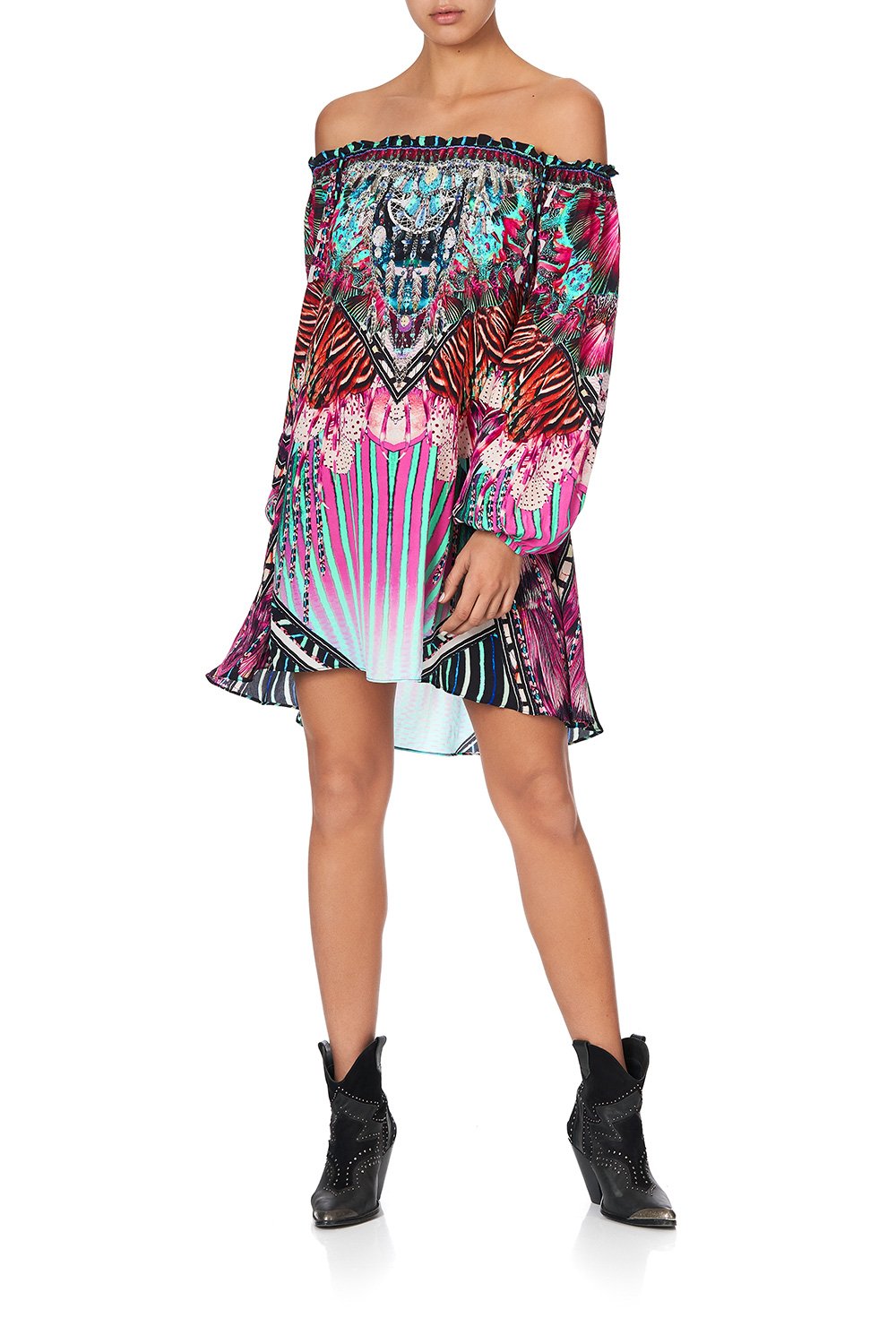 OFF SHOULDER MINI DRESS RAINBOW EYES