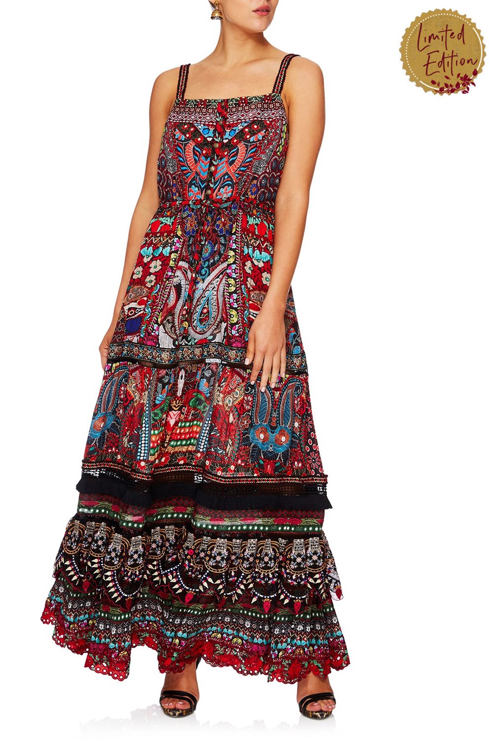 QUEEN ALIKA TIERED FRILL HEM LONG DRESS