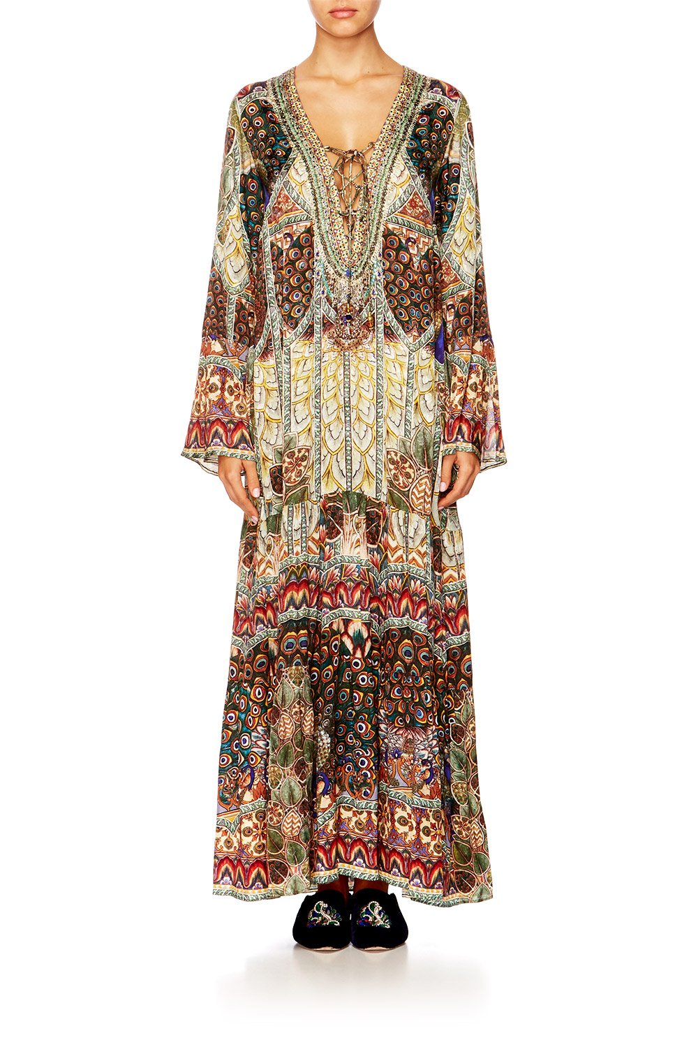 ECHOS OF ENCHANTMENT LACE UP DRESS WITH TIERED HEM