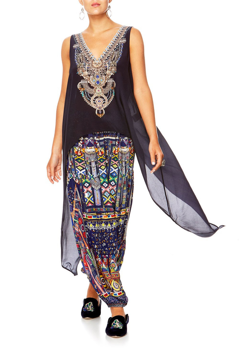 HIGH LOW CROSS OVERLAY TOP MARINE QUEEN