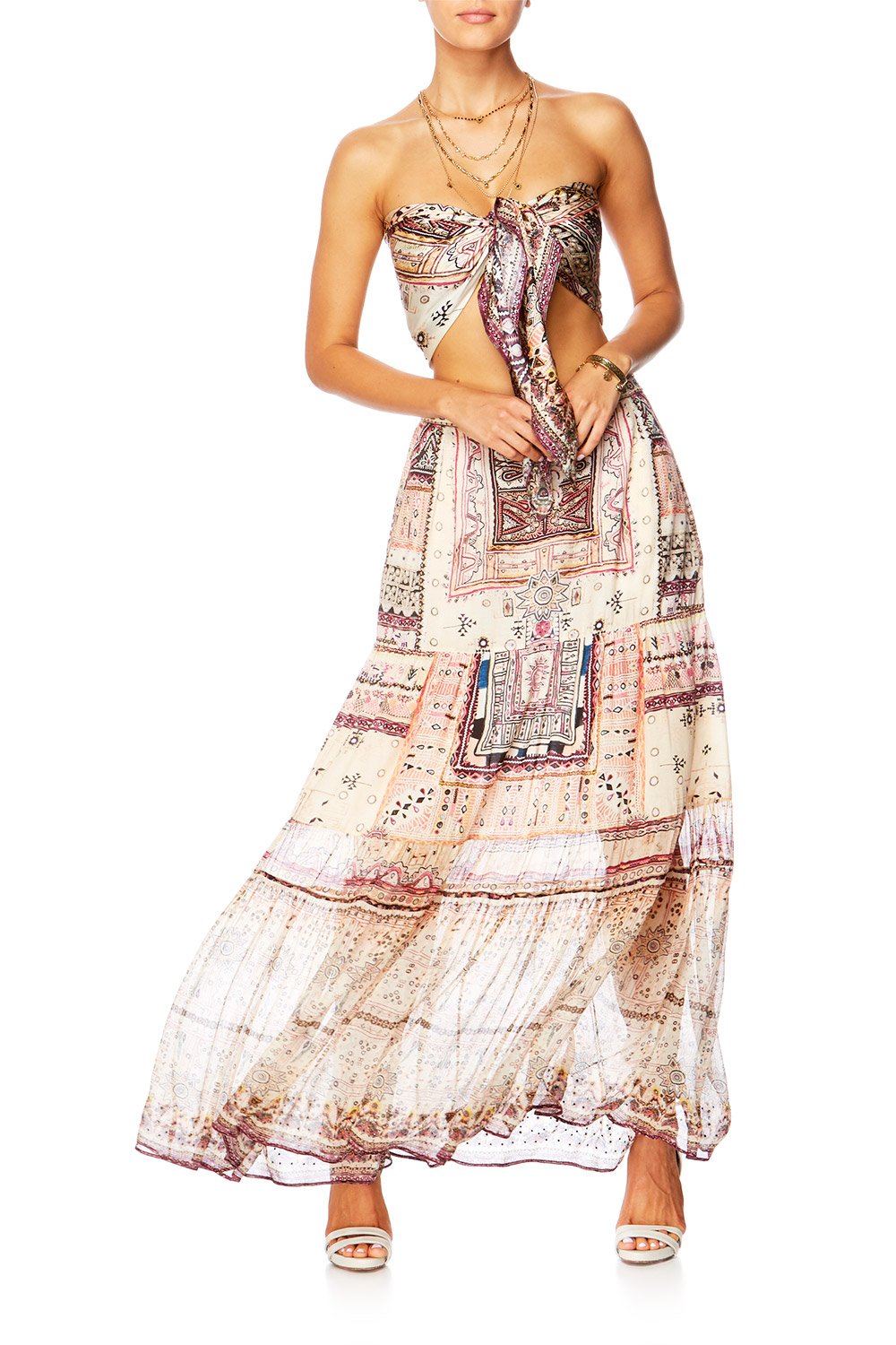 ON THE ROAD TIERED HEM MAXI SKIRT