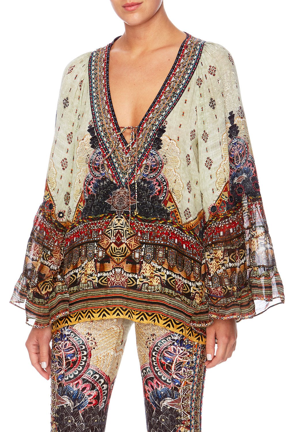 THE CARAVAN V-NECK LACE UP SHIRT