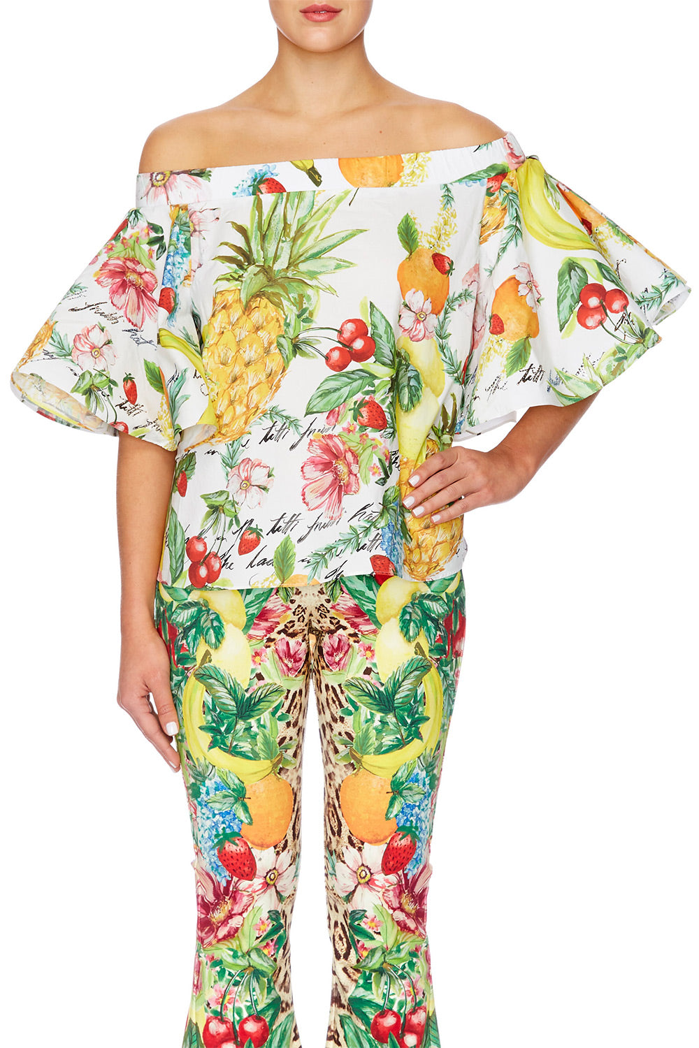 THERES NO PLACE LIKE RIO ELASTICATED FLOUNCE TOP