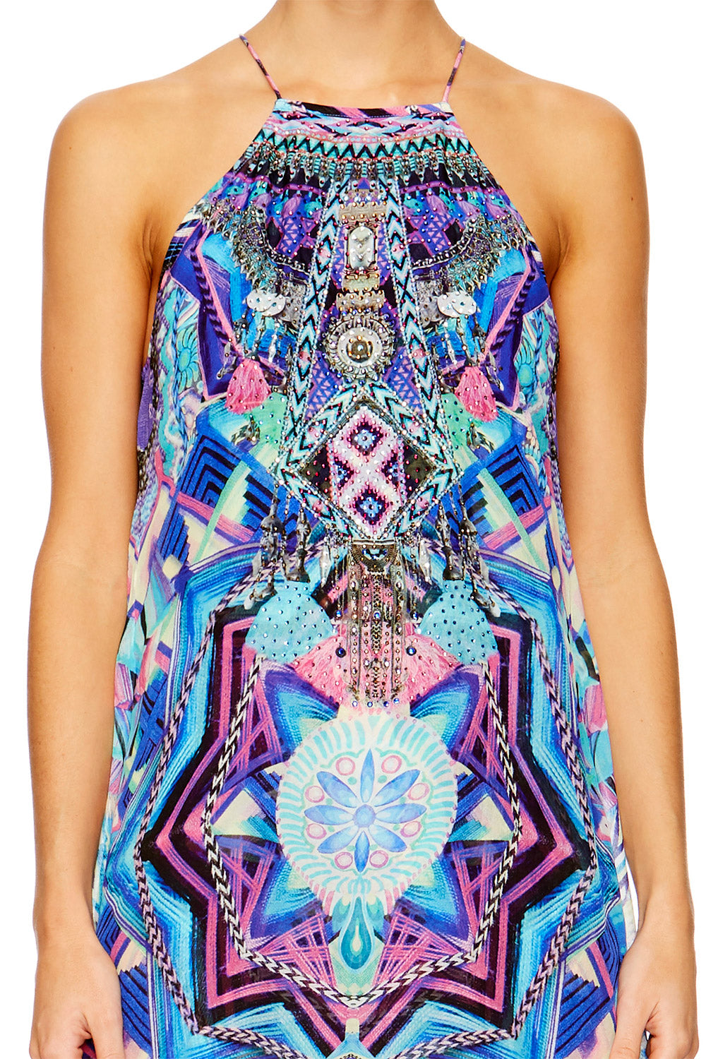 THREADS OF COSMOS SHORT SHEER OVERLAY DRESS