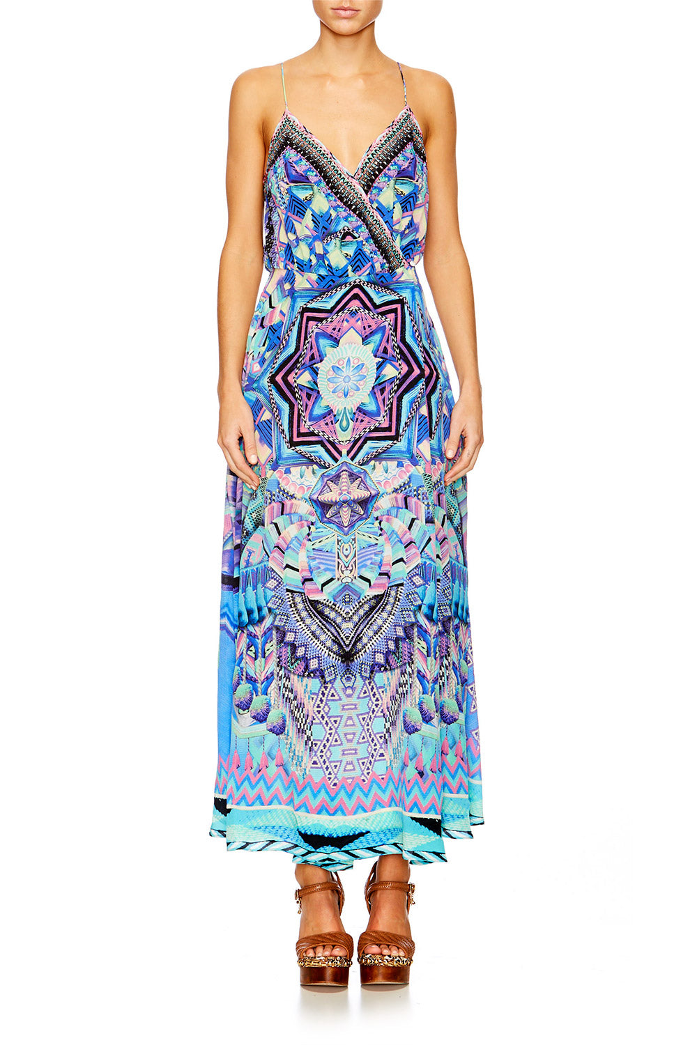 THREADS OF COSMOS STRAPPY WRAP DRESS