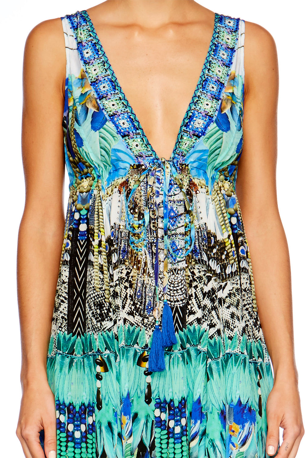 LEAVE ME WILD LONG V NECK DRAWSTRING DRESS