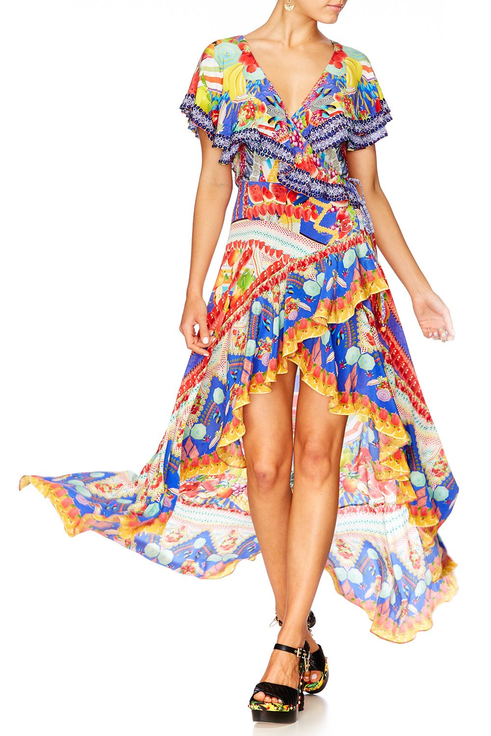 RIO RIOT FRILL SLEEVE LONG DRESS