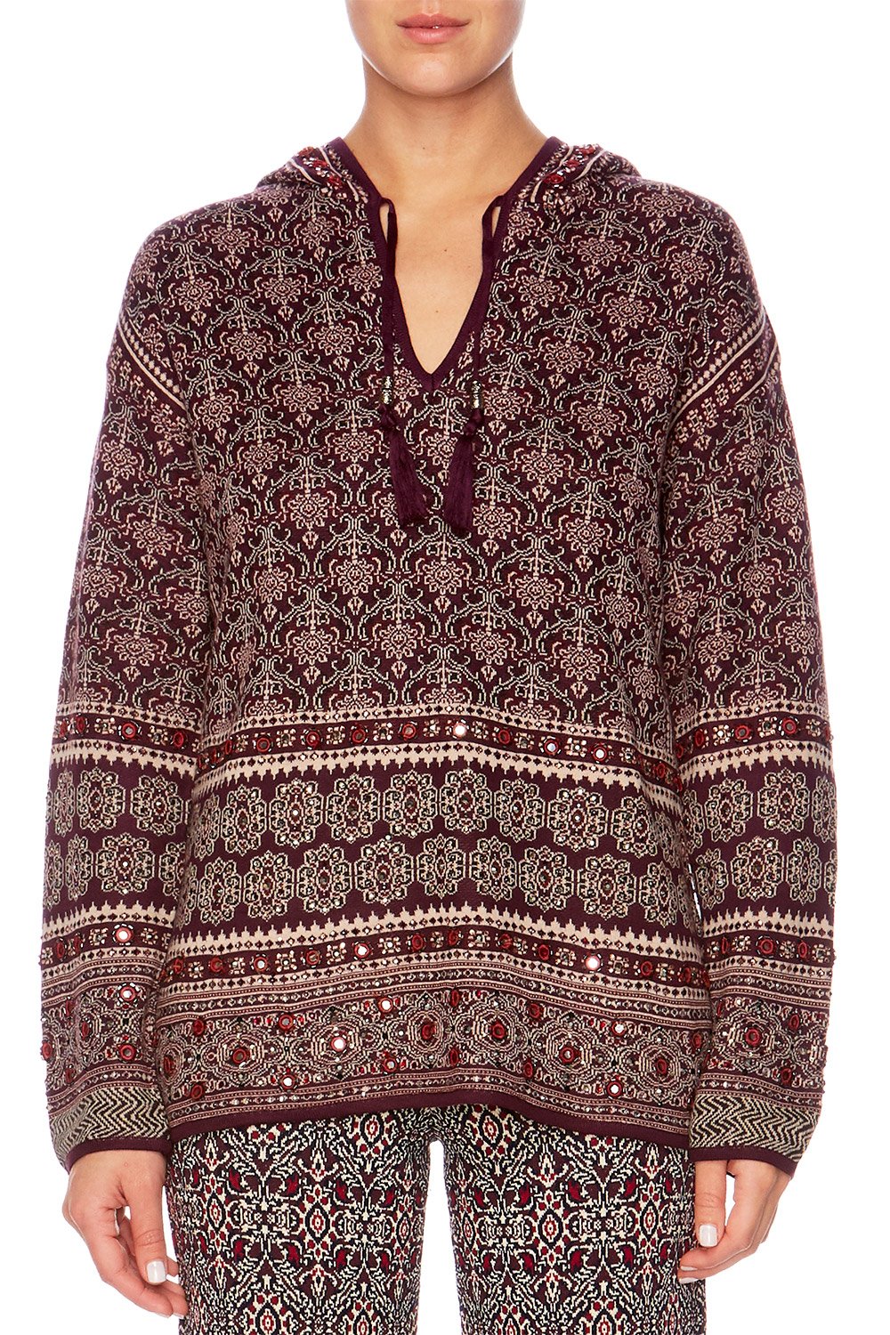 MAPPED OUT HOODED JUMPER W TASSLE