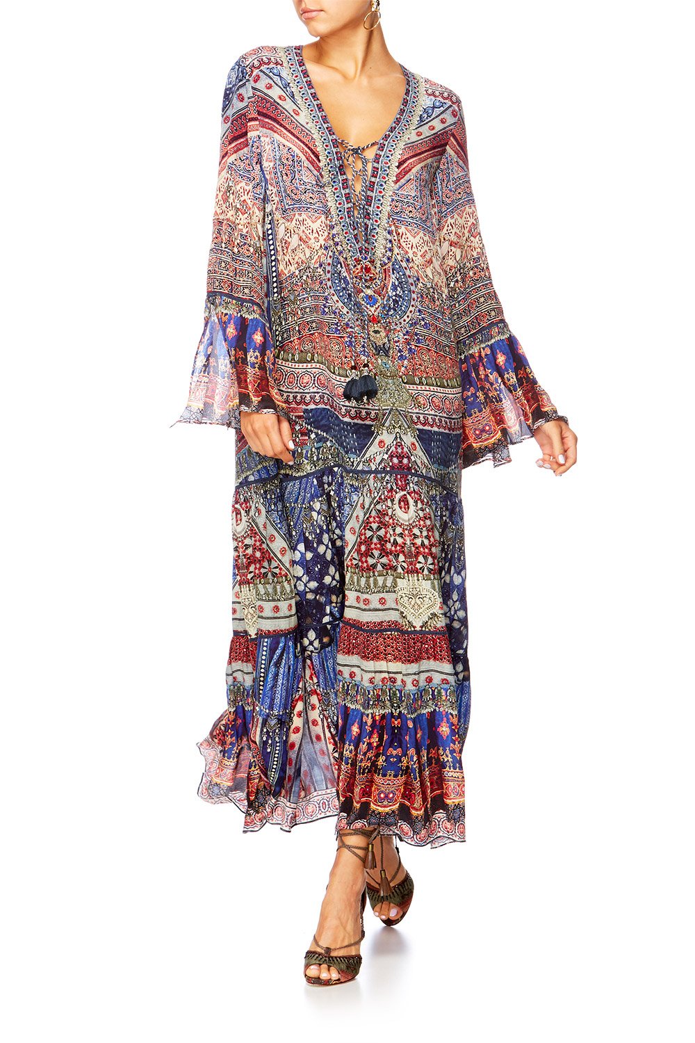 OVERNIGHT BAG LACE UP DRESS WITH TIERED HEM