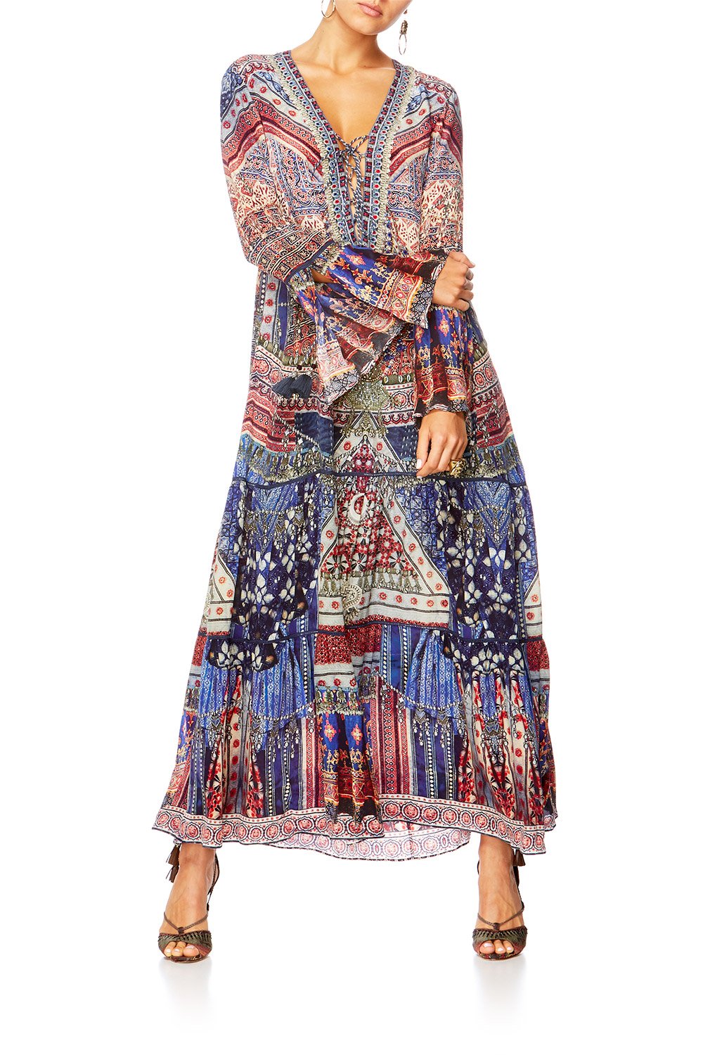 OVERNIGHT BAG LACE UP DRESS WITH TIERED HEM