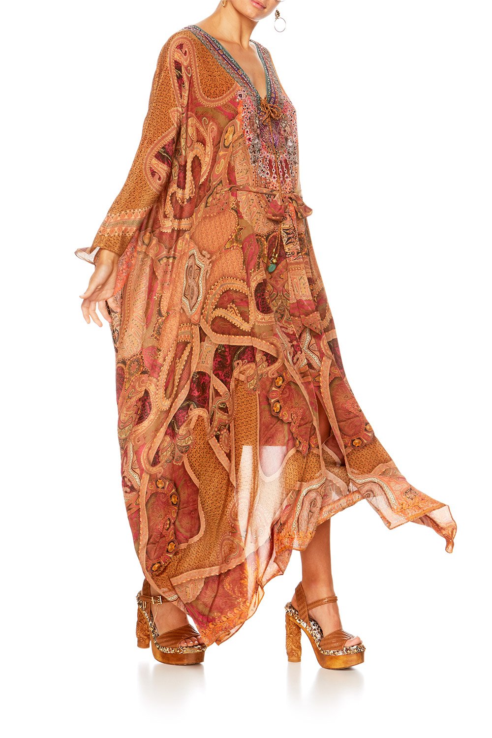 FAMILY GATHERING SPLIT LACE UP HEM KAFTAN