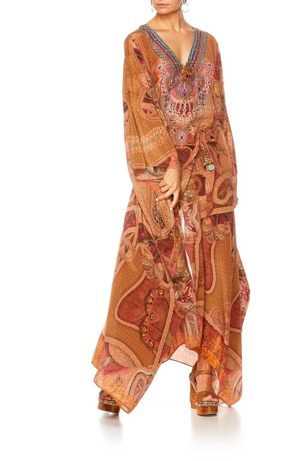 FAMILY GATHERING SPLIT LACE UP HEM KAFTAN