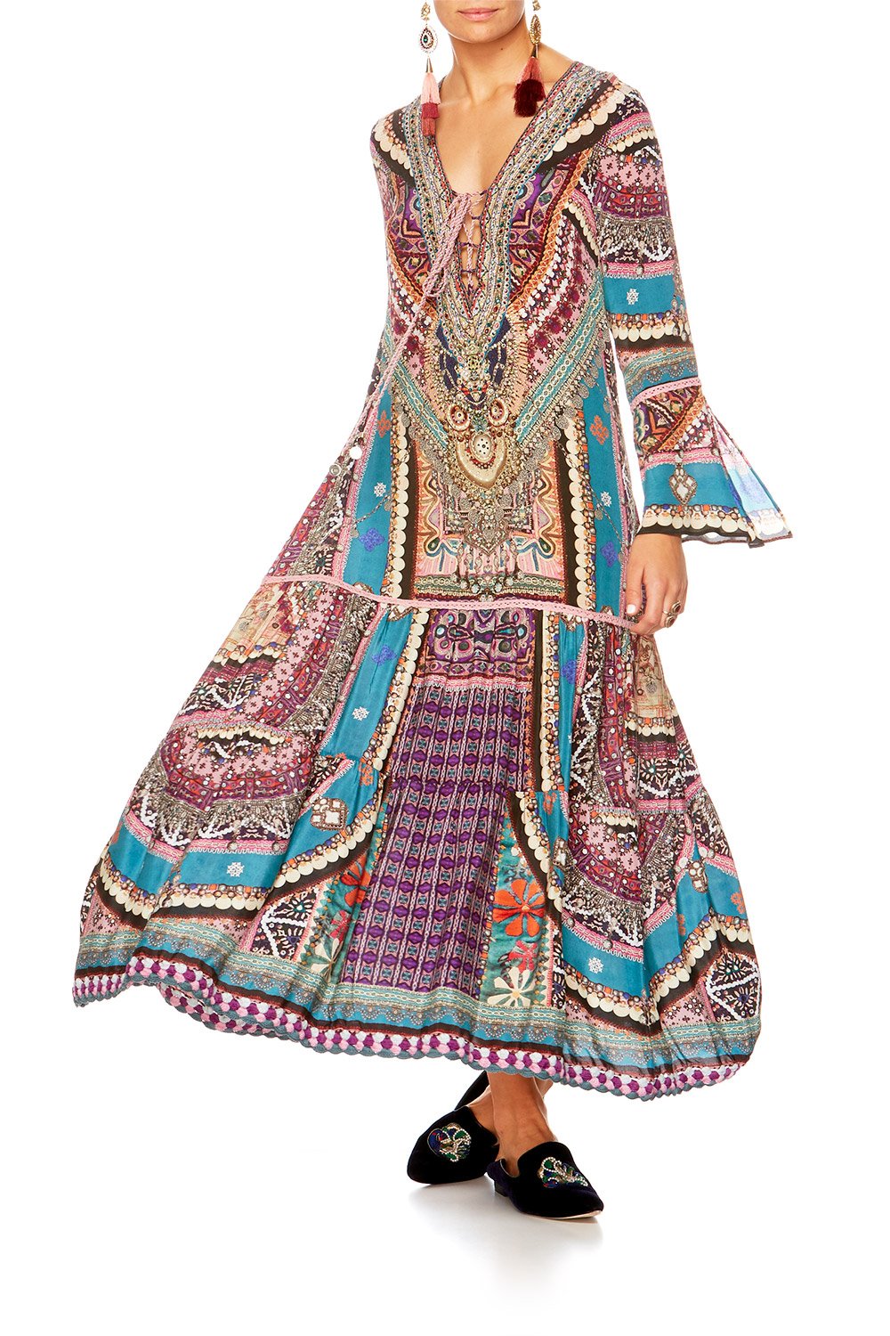 TIMES WE SHARE LACE UP DRESS W TIERED HEM