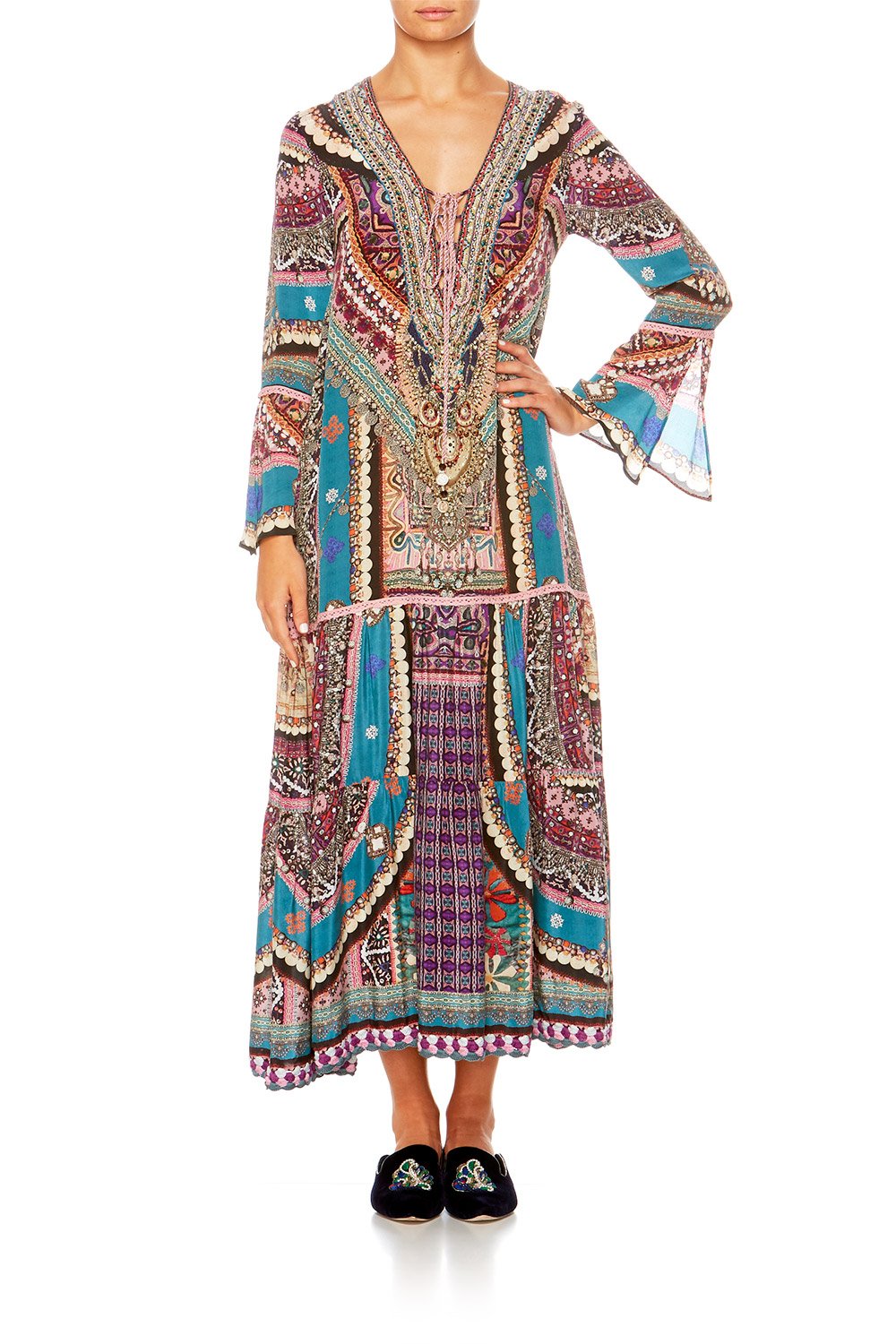 TIMES WE SHARE LACE UP DRESS W TIERED HEM