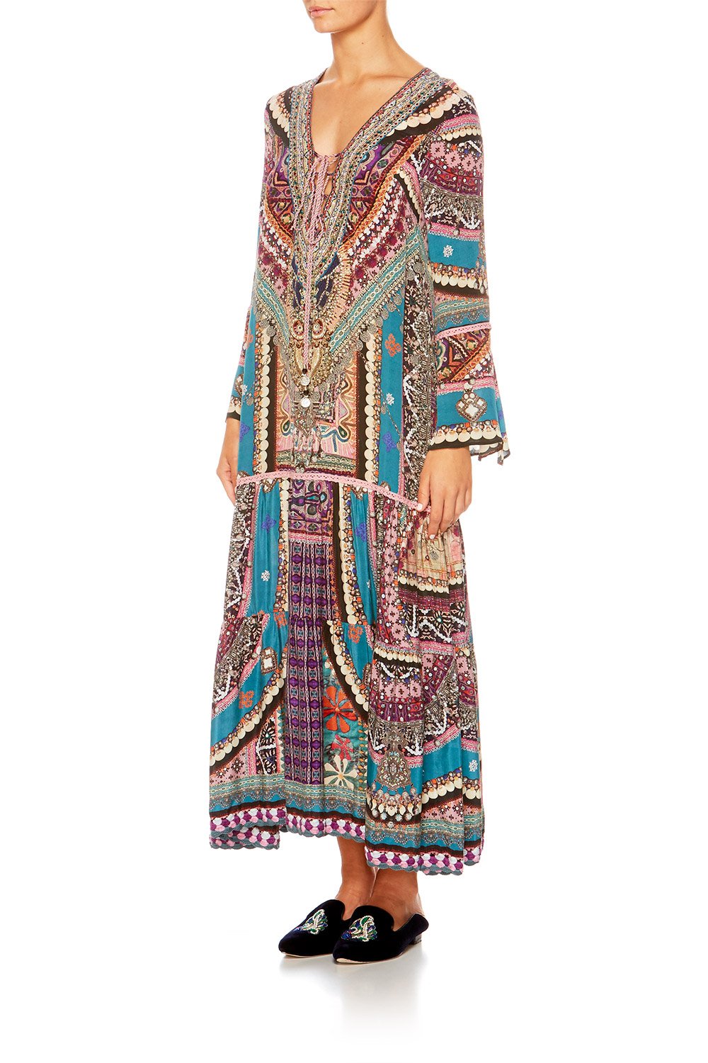 TIMES WE SHARE LACE UP DRESS W TIERED HEM