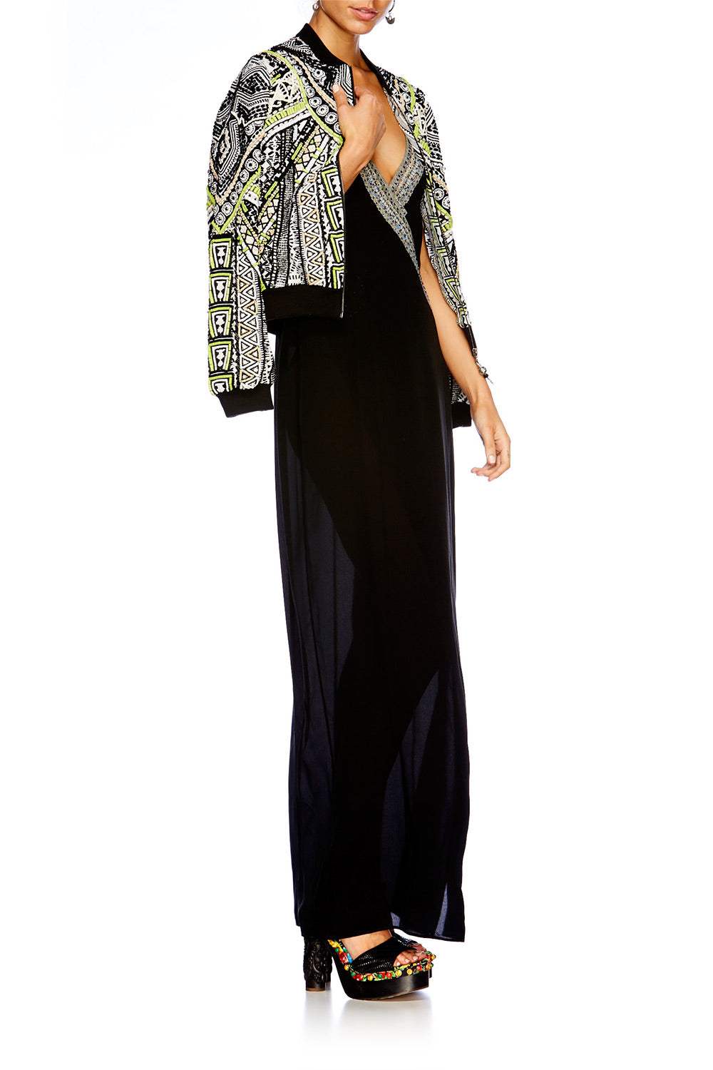 BLACK ASYMETRICAL WRAP DRESS