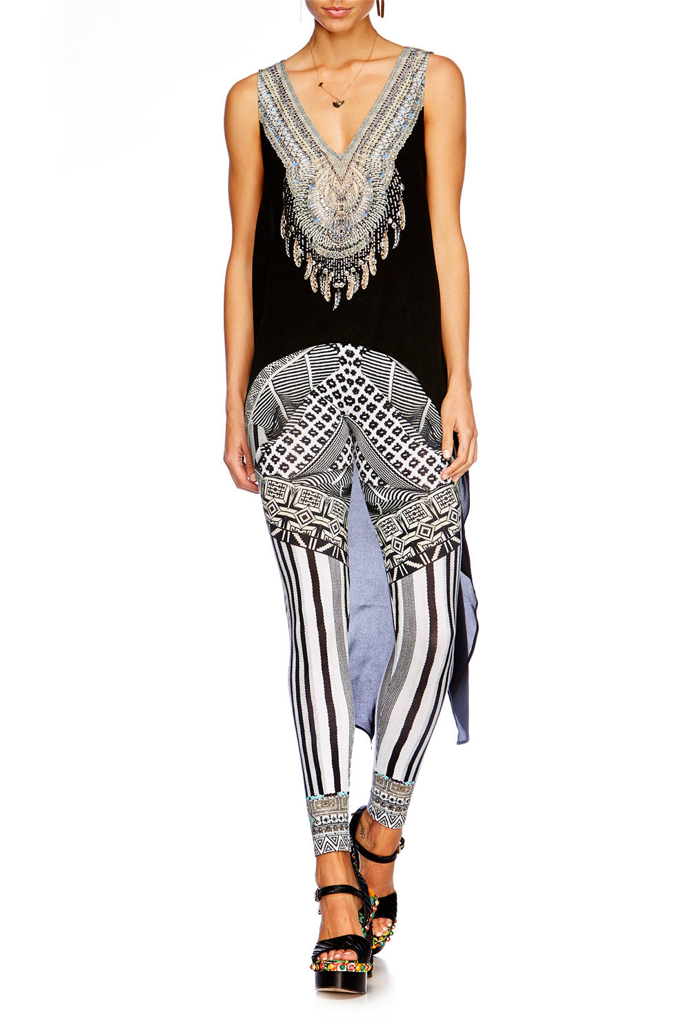 BLACK HIGH LOW CROSS BACK TOP