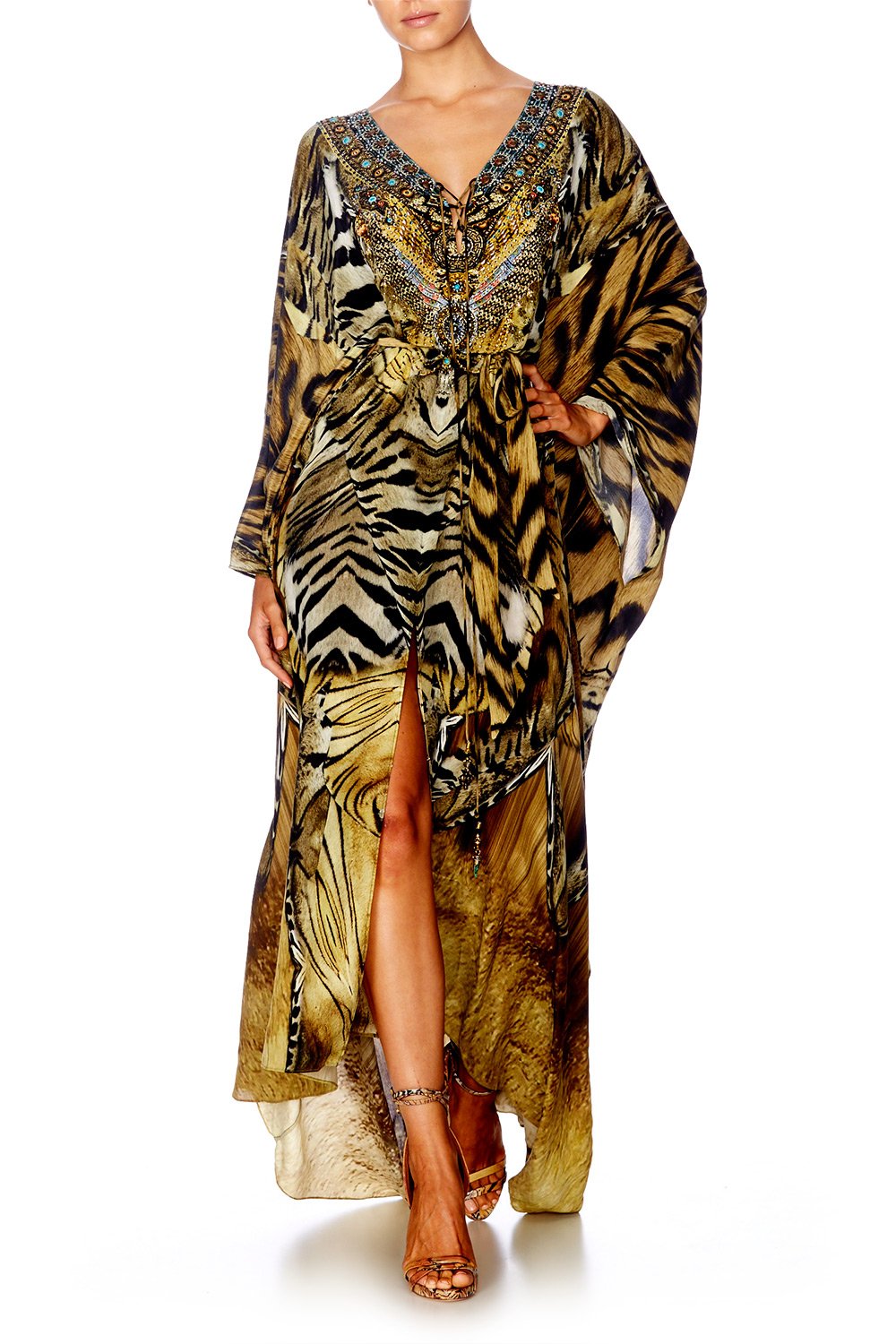 GIVEN TO THE WILD SPLIT HEM LACE UP KAFTAN