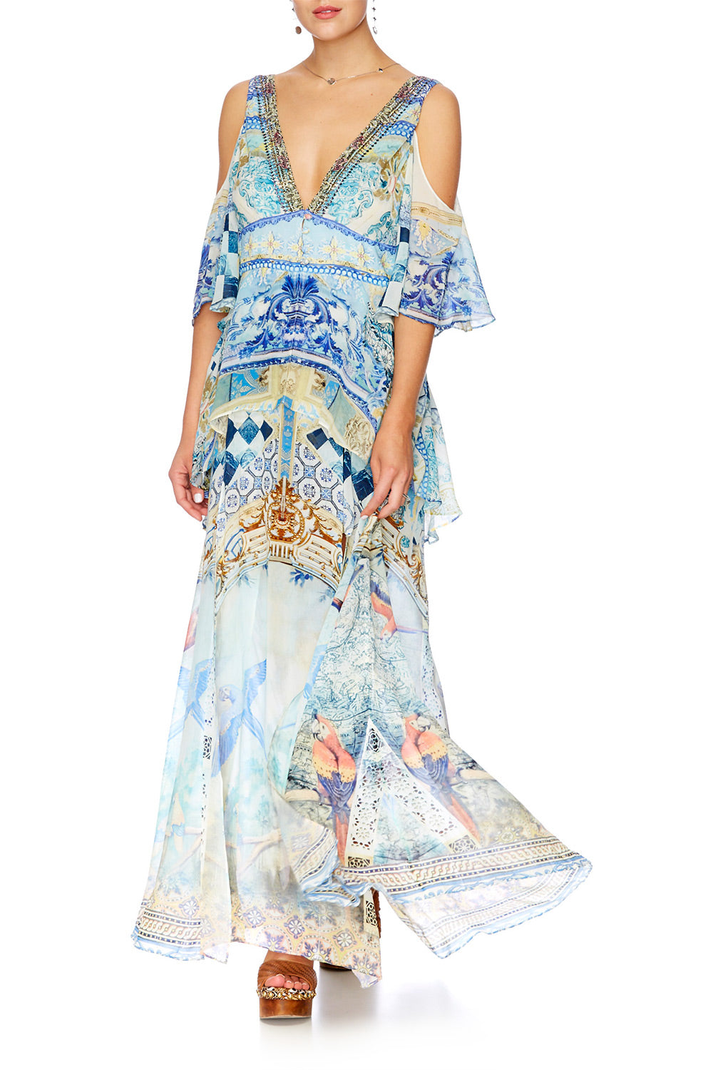 LOVERS DREAM LONG DRESS W PEPLUM OVERLAY