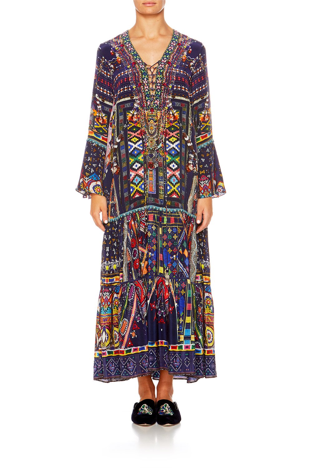 WHERE YOULL FIND ME LACE UP DRESS W TIERED HEM