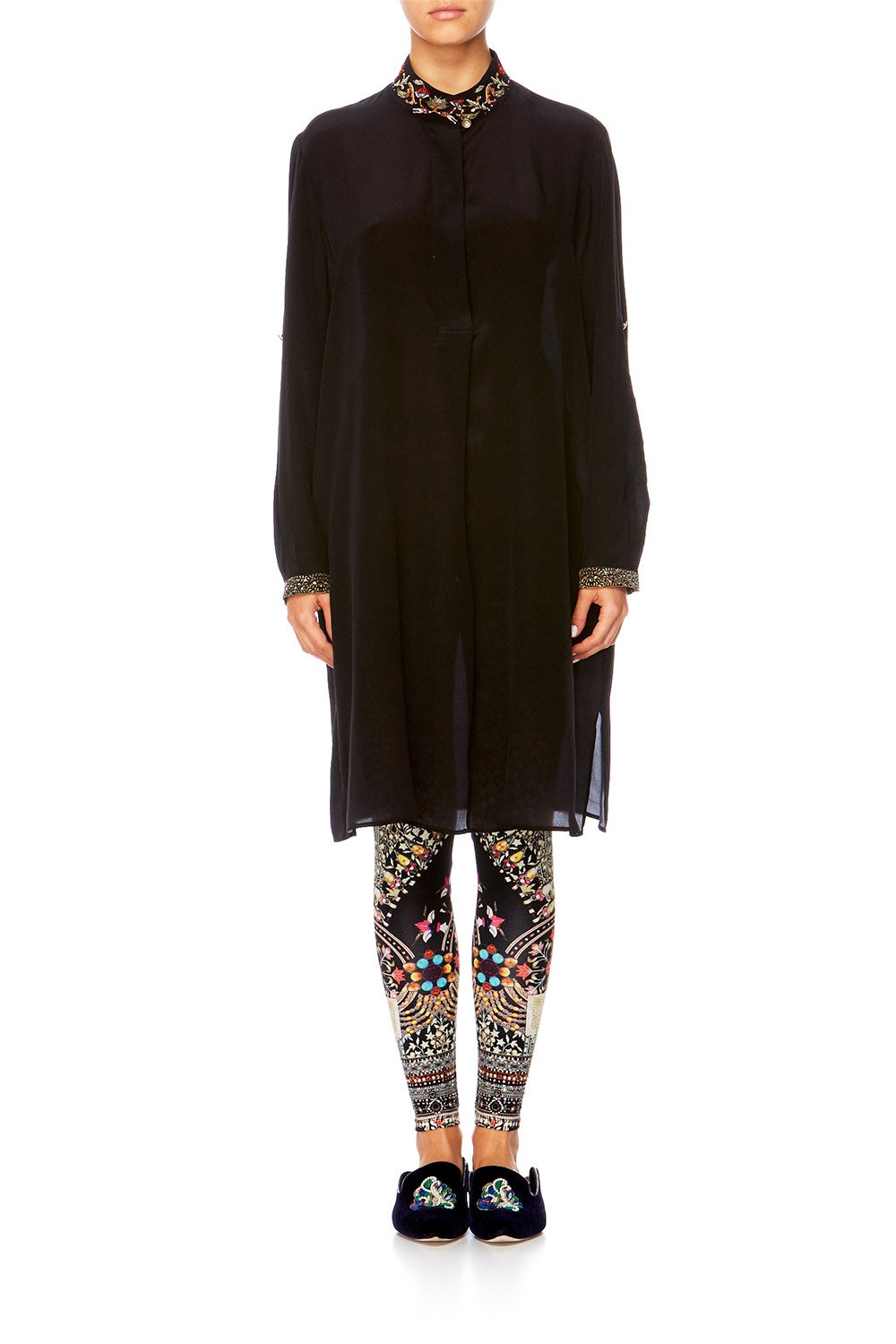 CHAMBER OF REFLECTIONS LONG LINE BLOUSE W HIGH COLLAR