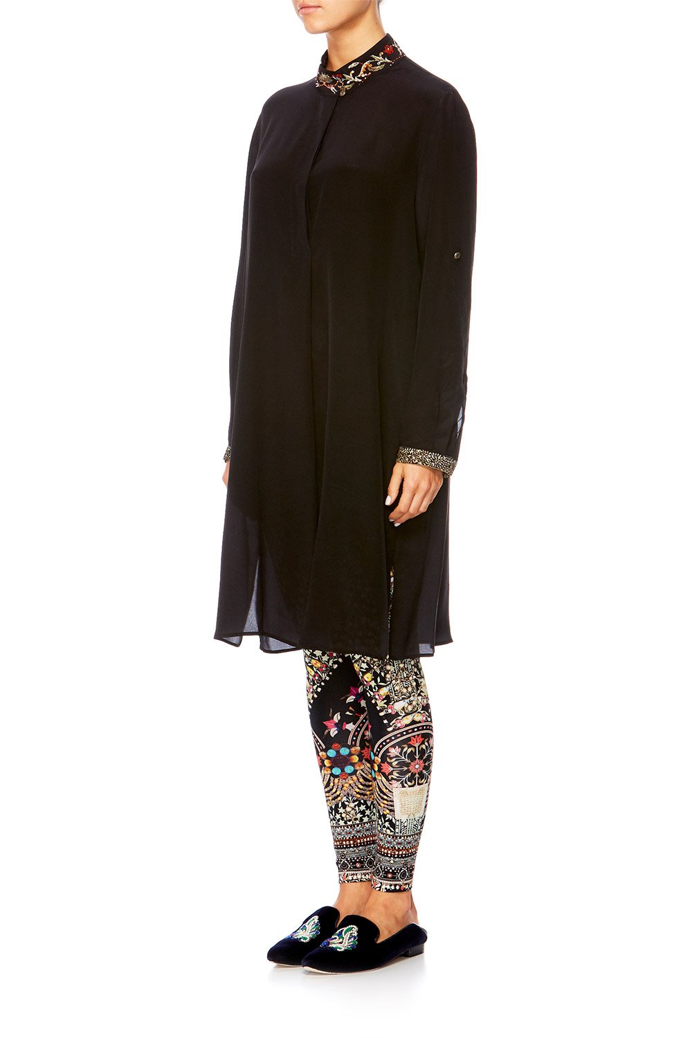 CHAMBER OF REFLECTIONS LONG LINE BLOUSE W HIGH COLLAR