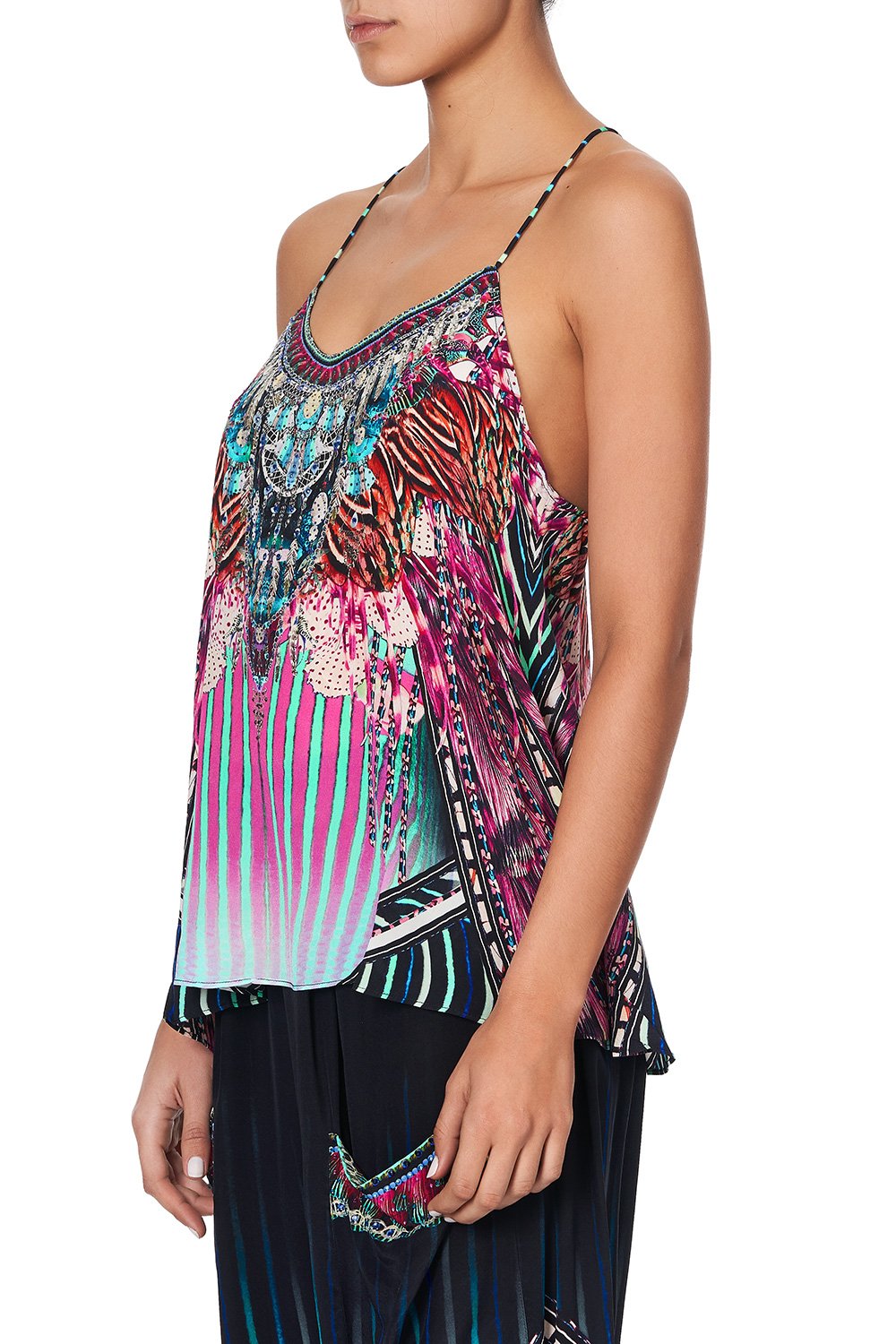 T BACK SHOESTRING TOP RAINBOW EYES