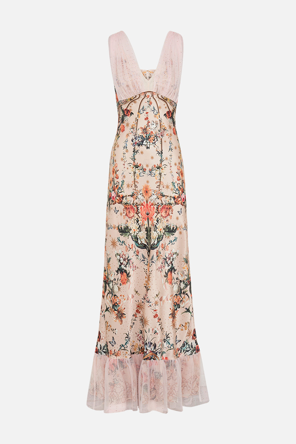 CAMILLA bias silk dress in Rose garden Revolution print